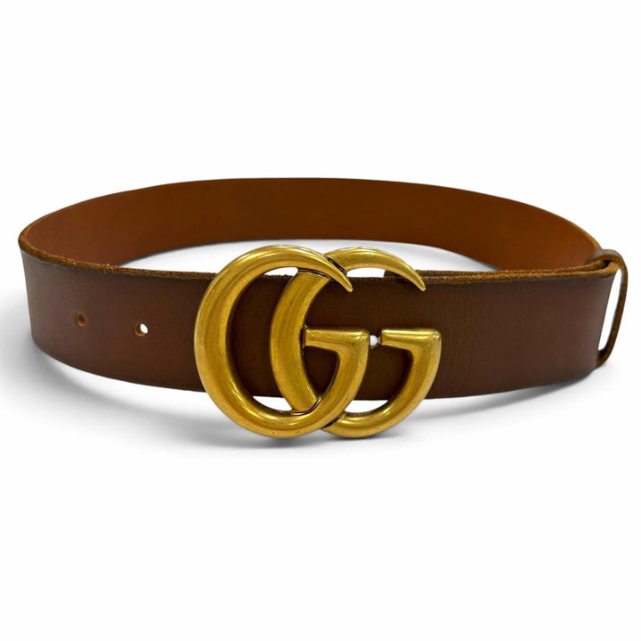 Excellent GUCCI belt Double G Wide Brown leather mens 409416 493949