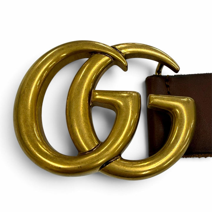 Excellent GUCCI belt Double G Wide Brown leather mens 409416 493949