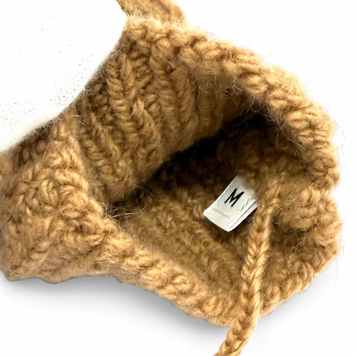 Pristine HERMES gloves LOU MITTENS Logo patch knit gloves Brown cashmere Women M