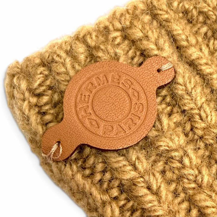 Pristine HERMES gloves LOU MITTENS Logo patch knit gloves Brown cashmere Women M