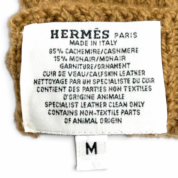 Pristine HERMES gloves LOU MITTENS Logo patch knit gloves Brown cashmere Women M