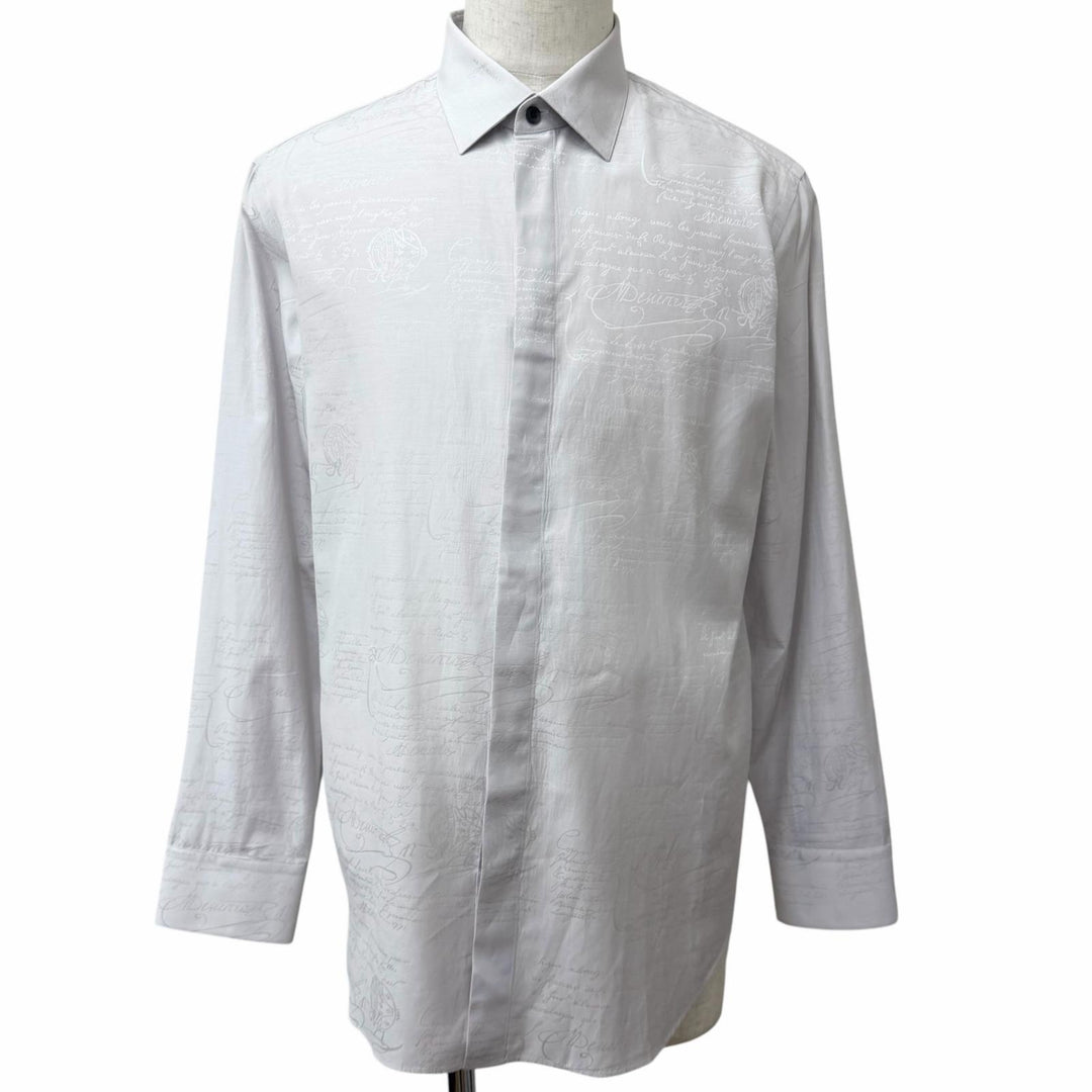 Pristine BERLUTI Long sleeve shirt Andy Calligraphy script Ice gray silk