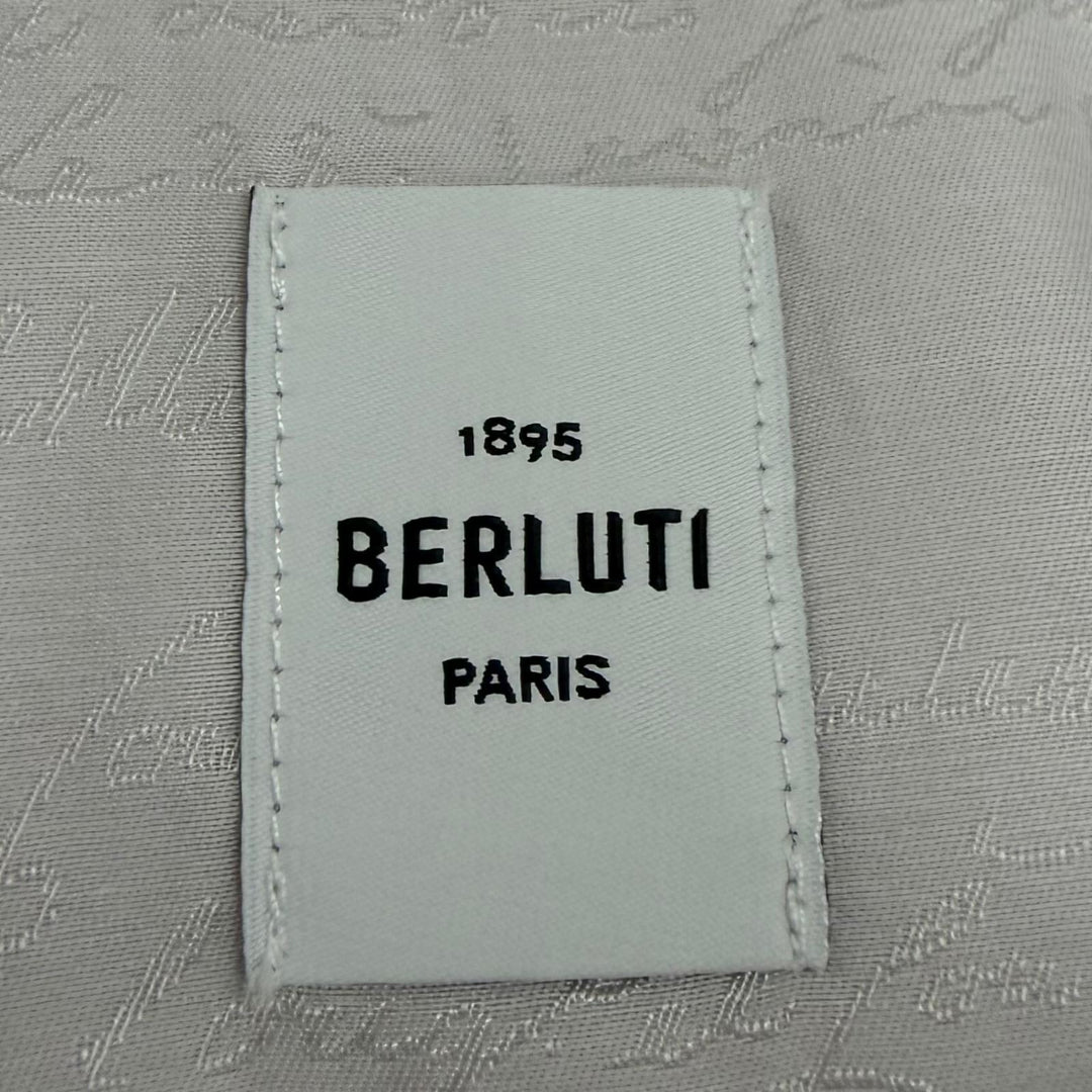 Pristine BERLUTI Long sleeve shirt Andy Calligraphy script Ice gray silk
