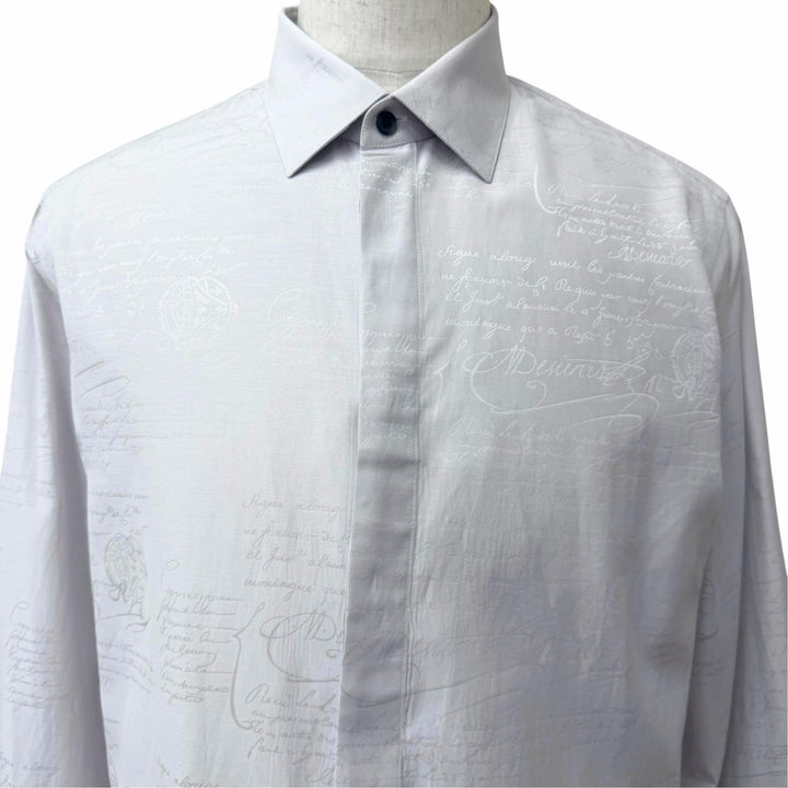 Pristine BERLUTI Long sleeve shirt Andy Calligraphy script Ice gray silk