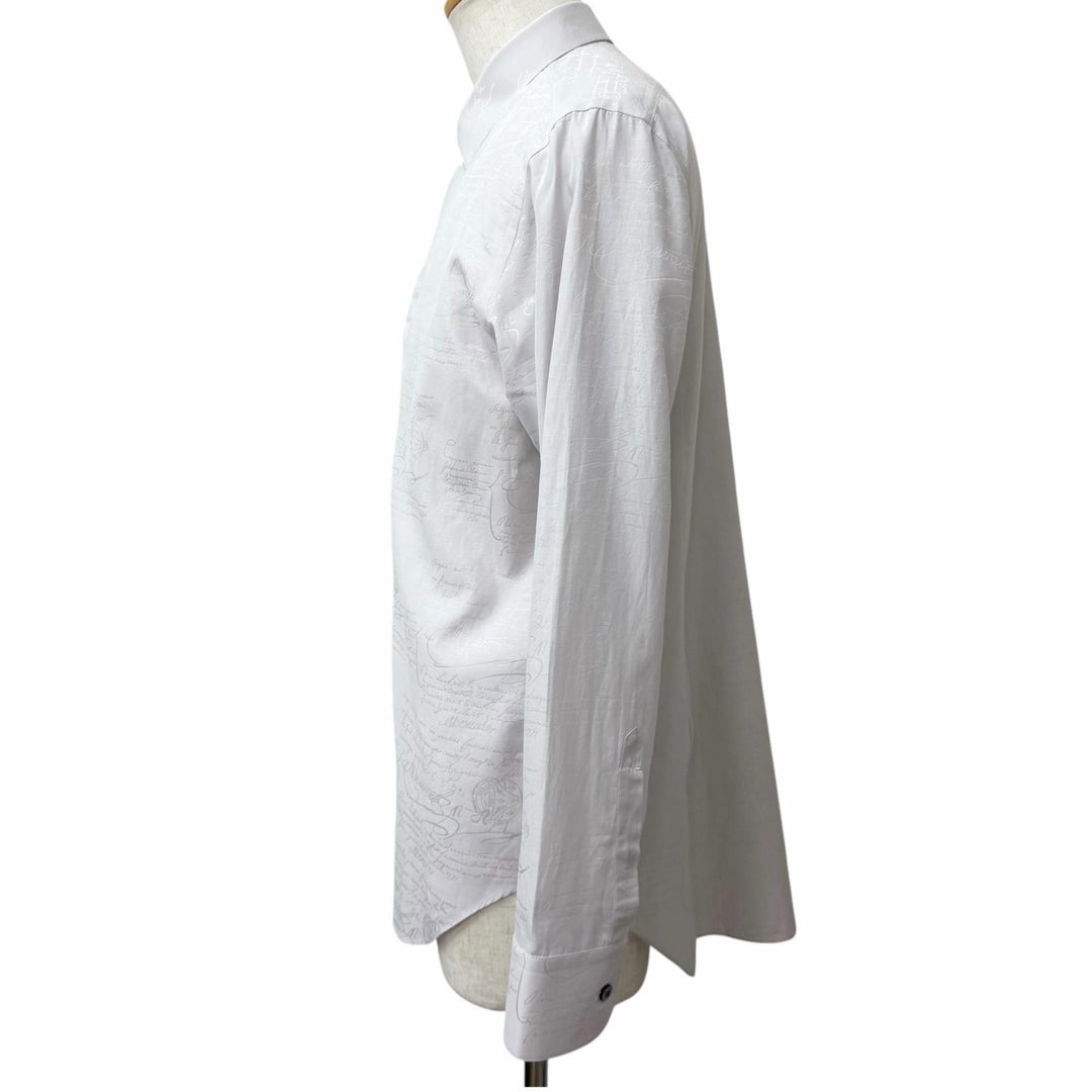 Pristine BERLUTI Long sleeve shirt Andy Calligraphy script Ice gray silk