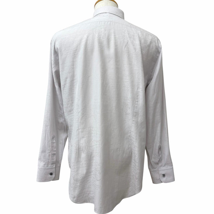Pristine BERLUTI Long sleeve shirt Andy Calligraphy script Ice gray silk