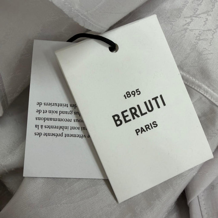 Pristine BERLUTI Long sleeve shirt Andy Calligraphy script Ice gray silk