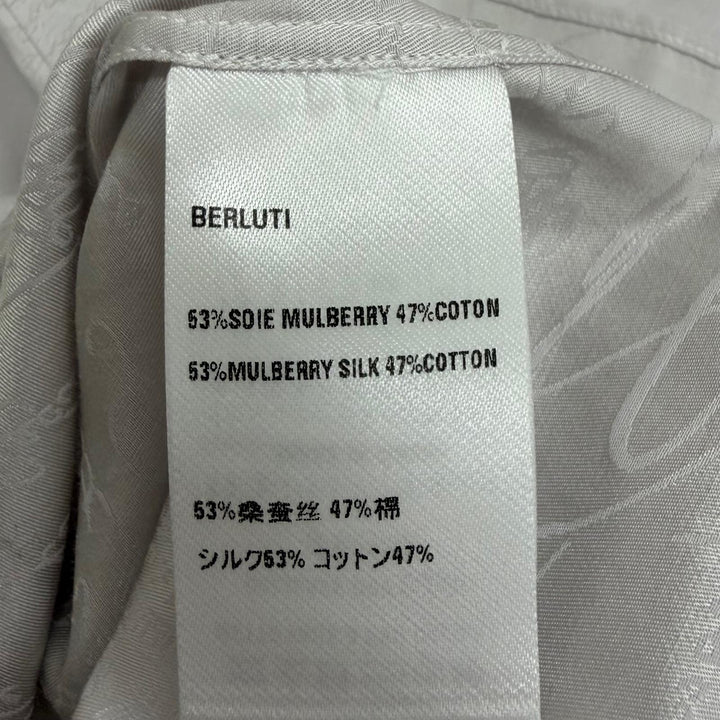 Pristine BERLUTI Long sleeve shirt Andy Calligraphy script Ice gray silk