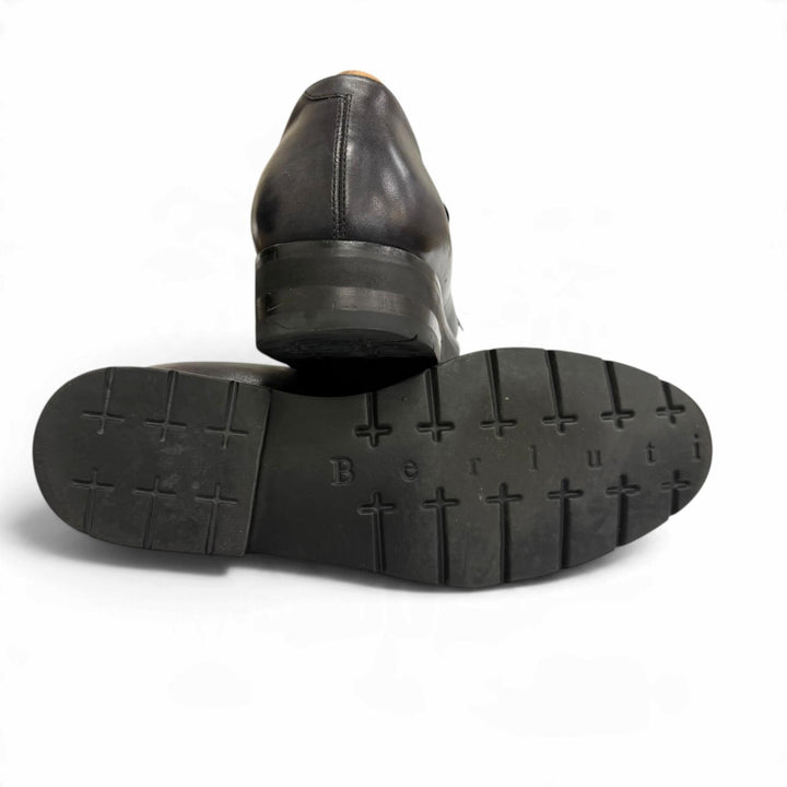 Great Berluti Dress shoes Perforated design plain toe lace-up shoes Black series