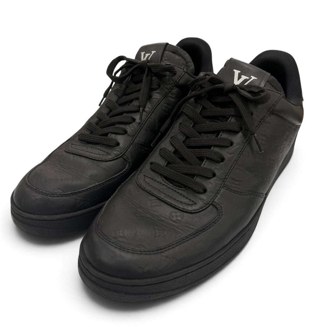 Great LOUIS VUITTON Low cut sneakers monogram lace-up black leather mens 8