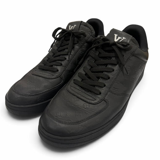 Great LOUIS VUITTON Low cut sneakers monogram lace-up black leather mens 8