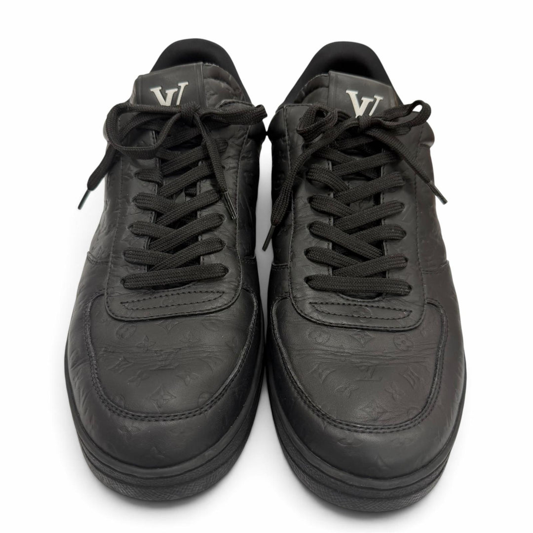 Great LOUIS VUITTON Low cut sneakers monogram lace-up black leather mens 8