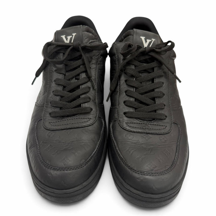 Great LOUIS VUITTON Low cut sneakers monogram lace-up black leather mens 8