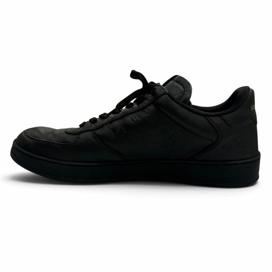 Great LOUIS VUITTON Low cut sneakers monogram lace-up black leather mens 8