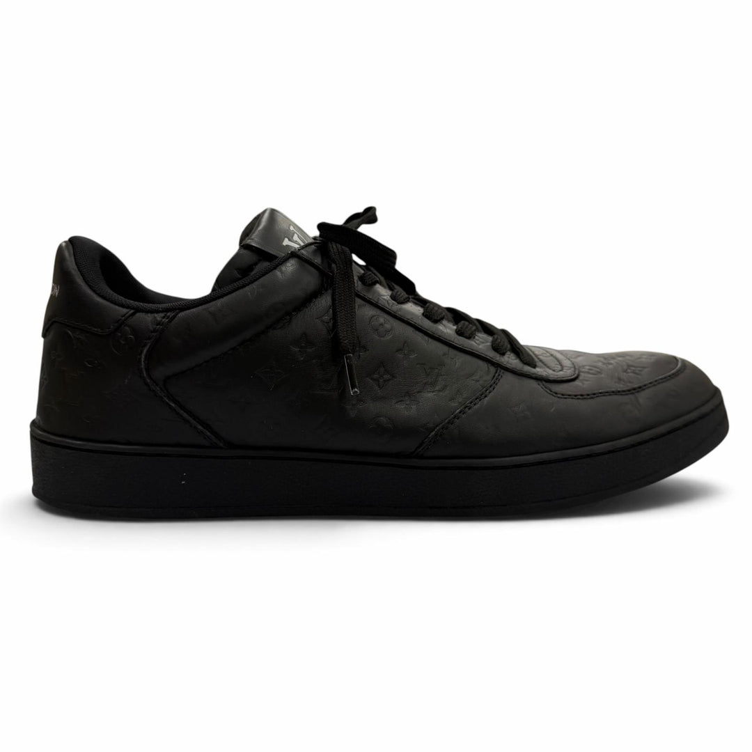 Great LOUIS VUITTON Low cut sneakers monogram lace-up black leather mens 8