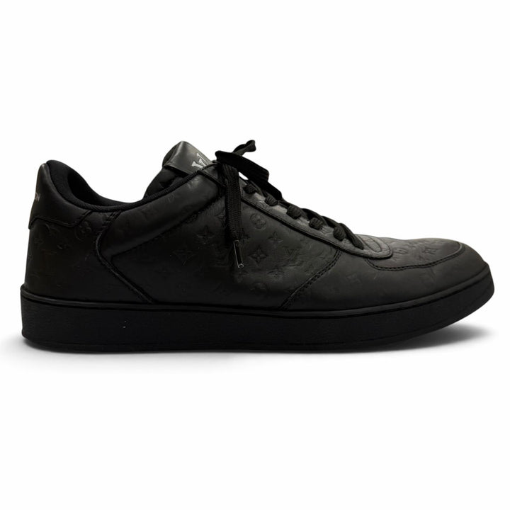 Great LOUIS VUITTON Low cut sneakers monogram lace-up black leather mens 8