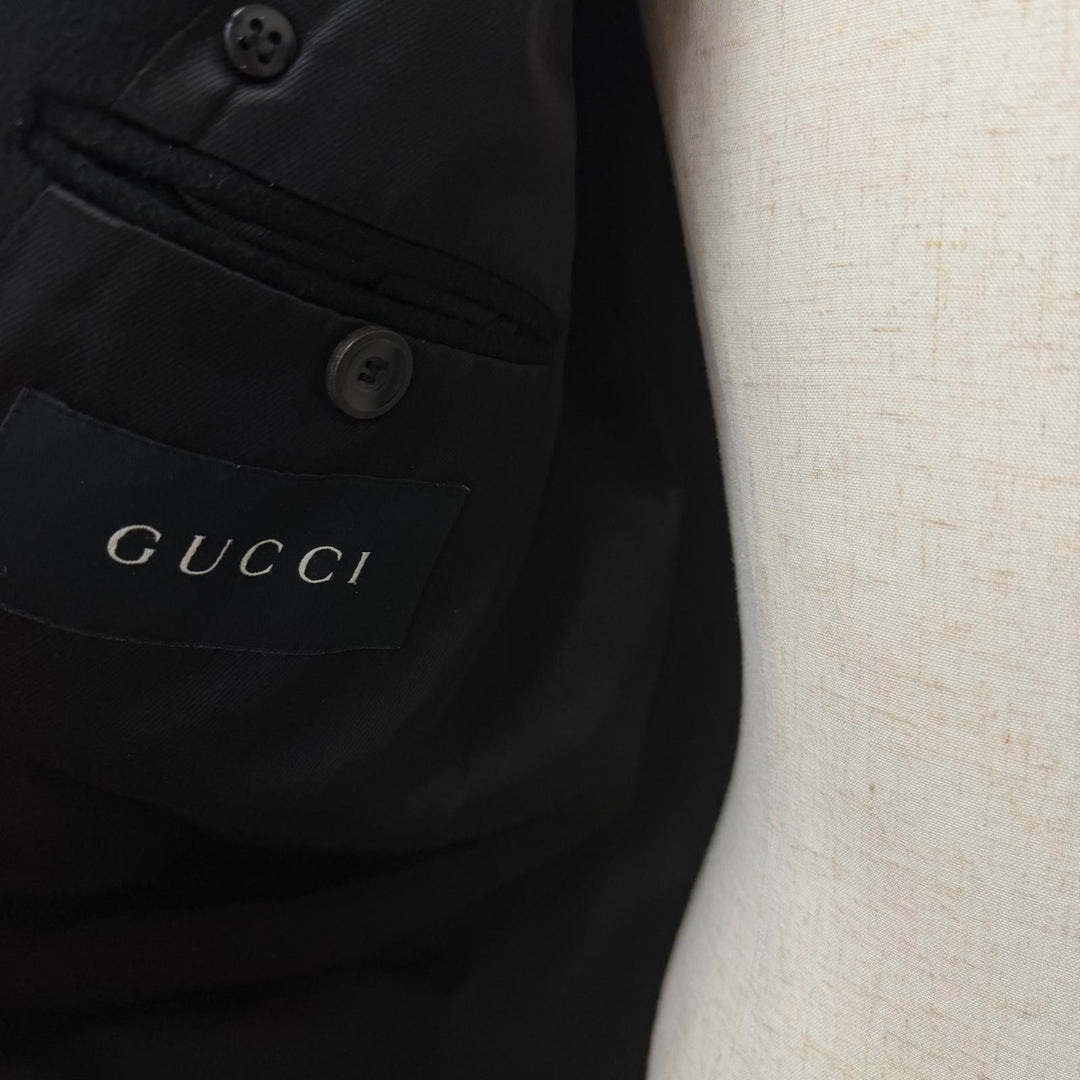 Great GUCCI pea coat Silk blend lining black wool mens 52