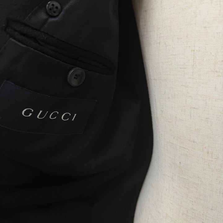 Great GUCCI pea coat Silk blend lining black wool mens 52