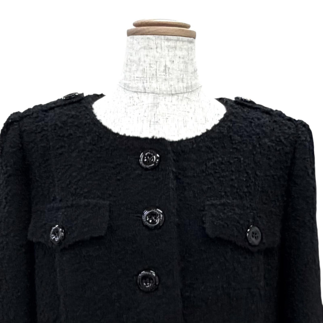Great BURBERRY LONDON coat Logo button collarless long dress black wool Women 44
