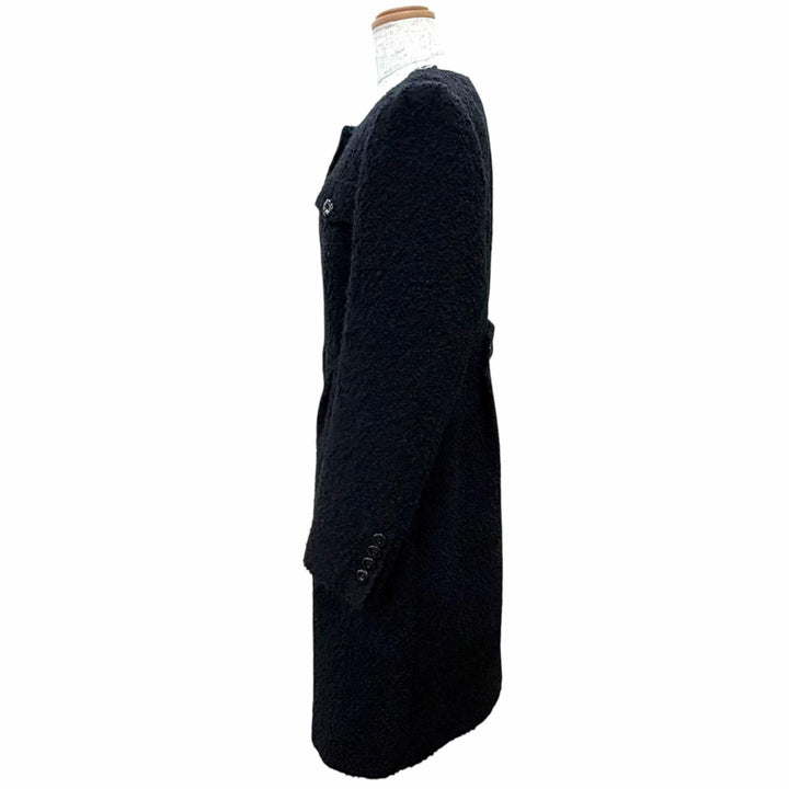 Great BURBERRY LONDON coat Logo button collarless long dress black wool Women 44