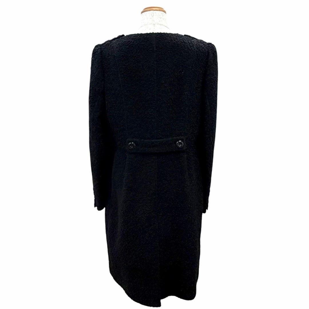 Great BURBERRY LONDON coat Logo button collarless long dress black wool Women 44