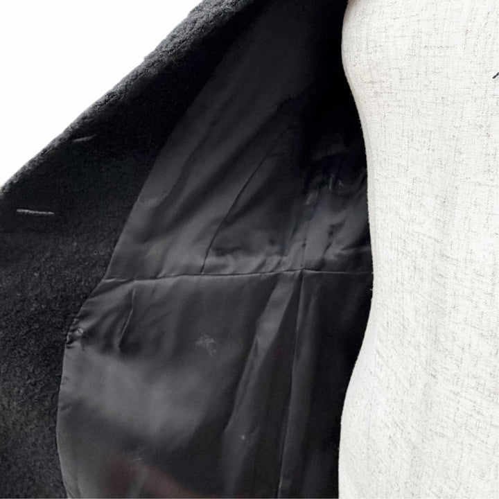 Great BURBERRY LONDON coat Logo button collarless long dress black wool Women 44