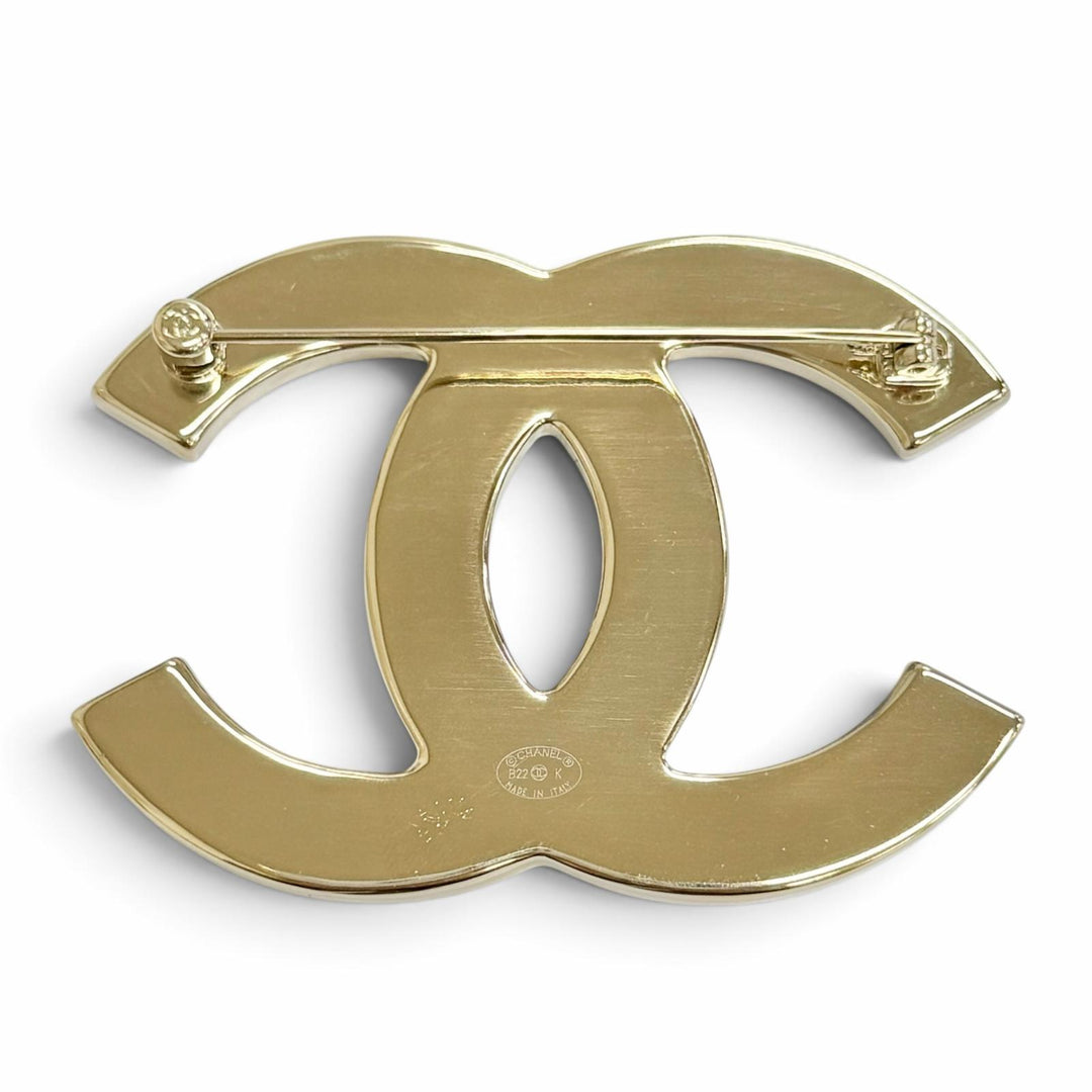Great CHANEL Brooch COCO Mark CC Logo Tweed gold Women B22K AB9482