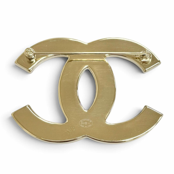 Great CHANEL Brooch COCO Mark CC Logo Tweed gold Women B22K AB9482