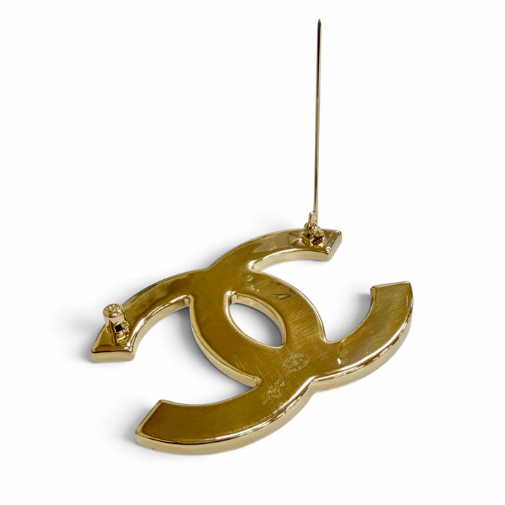 Great CHANEL Brooch COCO Mark CC Logo Tweed gold Women B22K AB9482