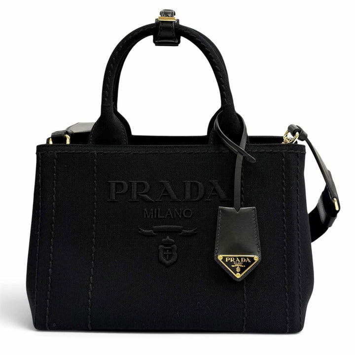Excellent PRADA Tote Bag Jardinière Small Cotton Canvas Handbag Canapa