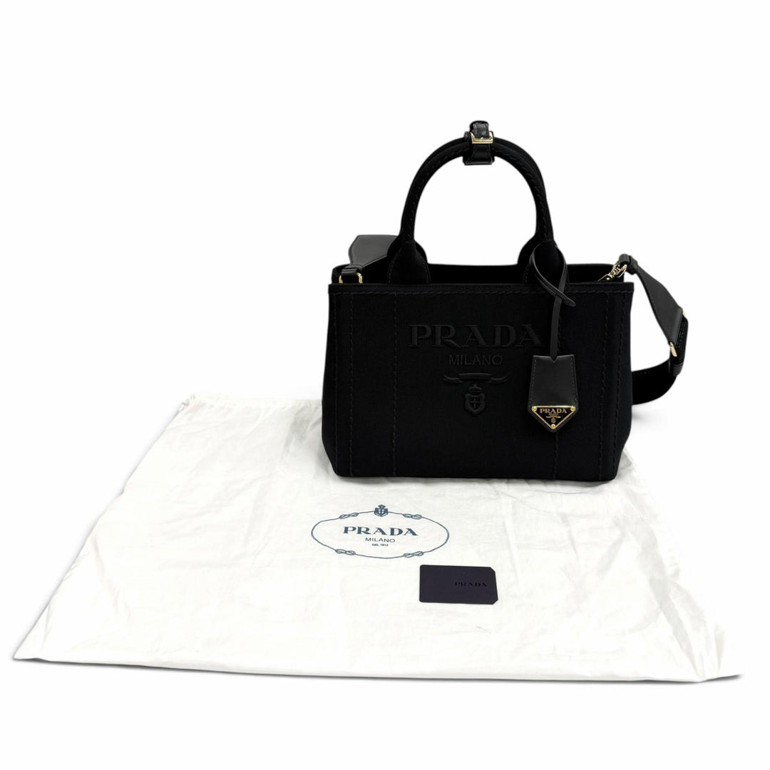 Excellent PRADA Tote Bag Jardinière Small Cotton Canvas Handbag Canapa