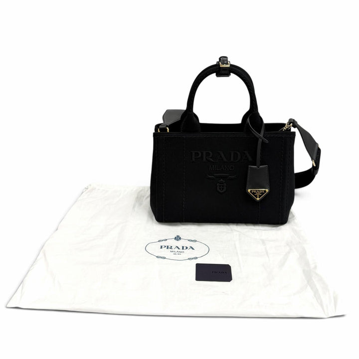Excellent PRADA Tote Bag Jardinière Small Cotton Canvas Handbag Canapa