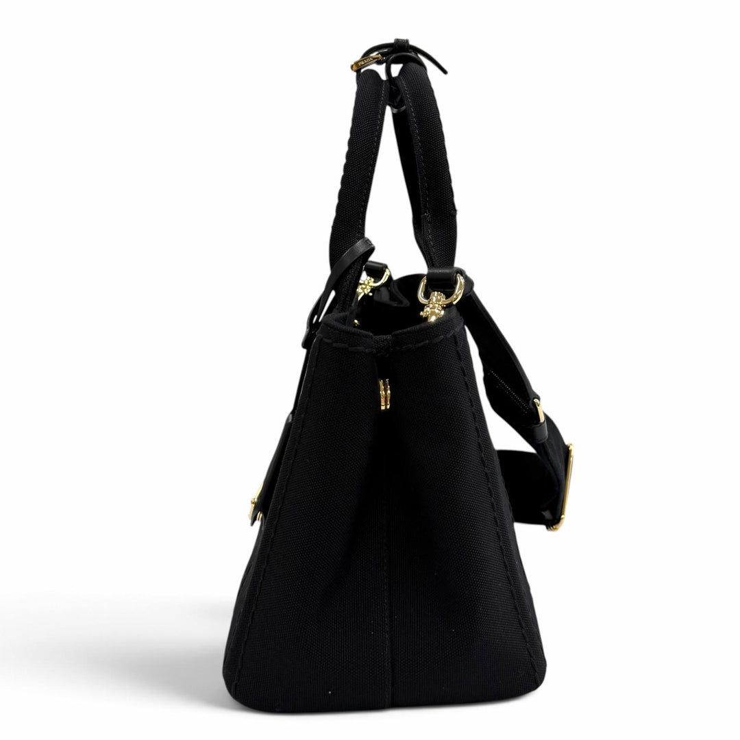 Excellent PRADA Tote Bag Jardinière Small Cotton Canvas Handbag Canapa