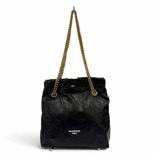 Excellent BALENCIAGA Tote Bag CRUSH 2WAY Chain Shoulder Bag black leather 742942
