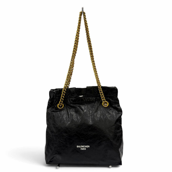 Excellent BALENCIAGA Tote Bag CRUSH 2WAY Chain Shoulder Bag black leather 742942