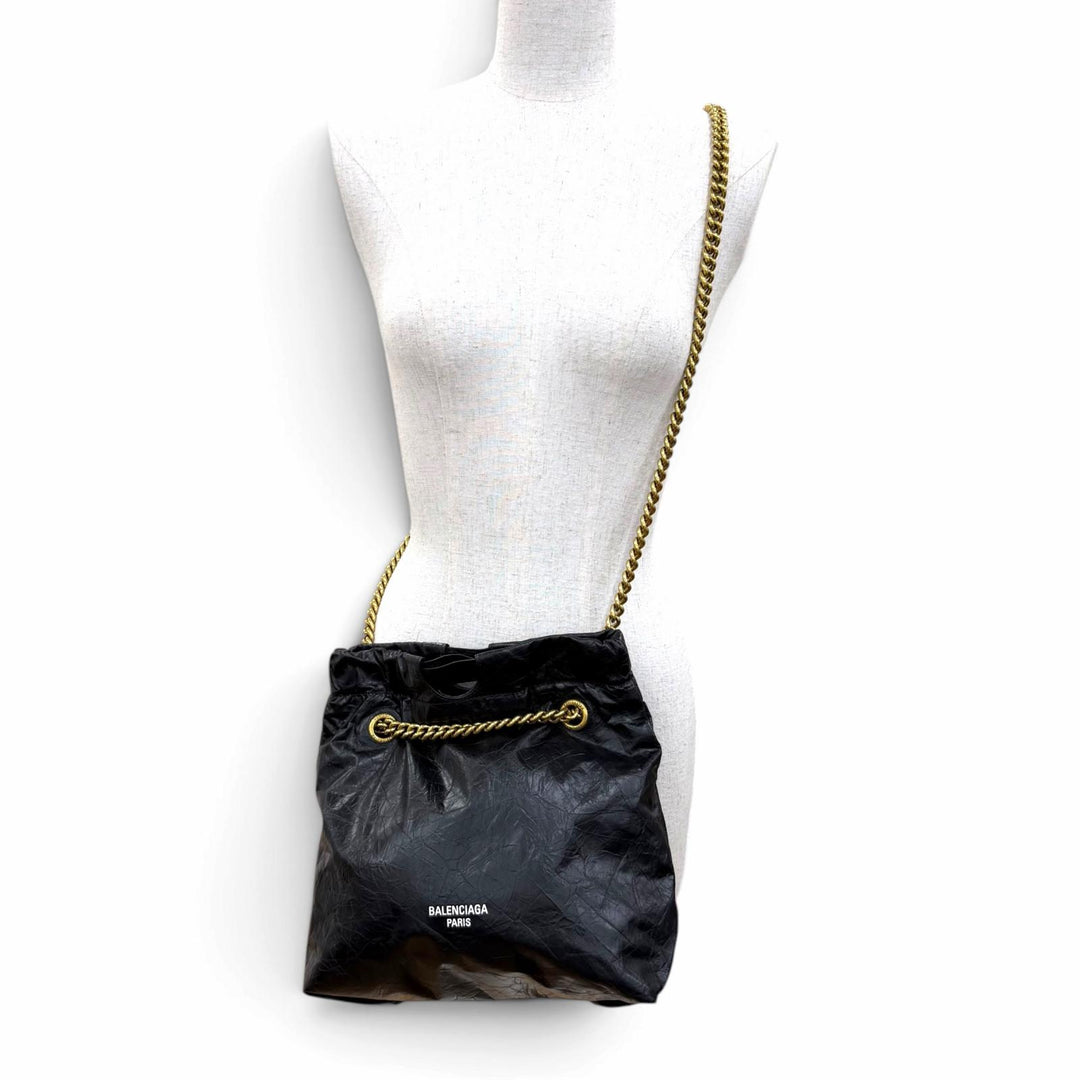 Excellent BALENCIAGA Tote Bag CRUSH 2WAY Chain Shoulder Bag black leather 742942