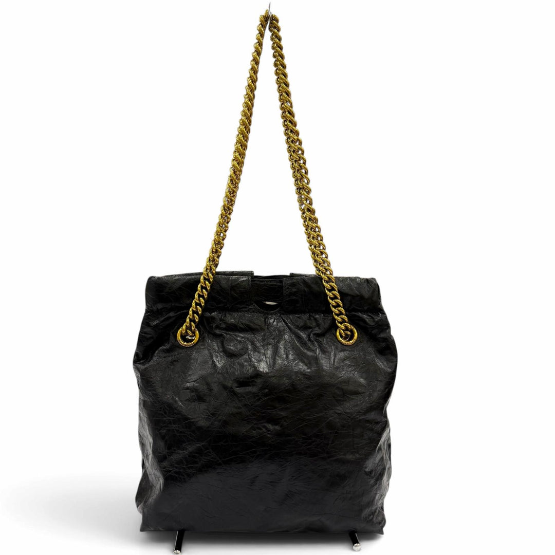 Excellent BALENCIAGA Tote Bag CRUSH 2WAY Chain Shoulder Bag black leather 742942