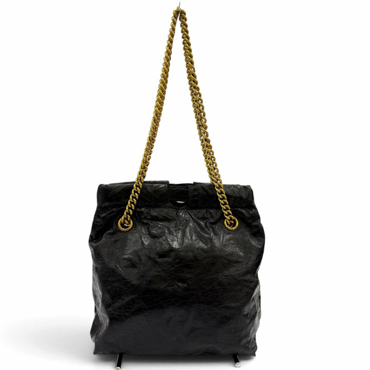 Excellent BALENCIAGA Tote Bag CRUSH 2WAY Chain Shoulder Bag black leather 742942