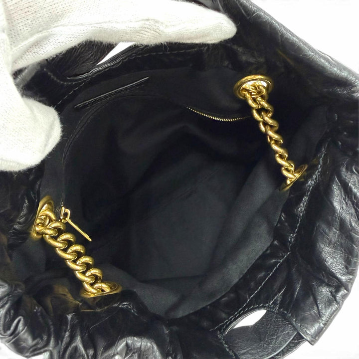 Excellent BALENCIAGA Tote Bag CRUSH 2WAY Chain Shoulder Bag black leather 742942