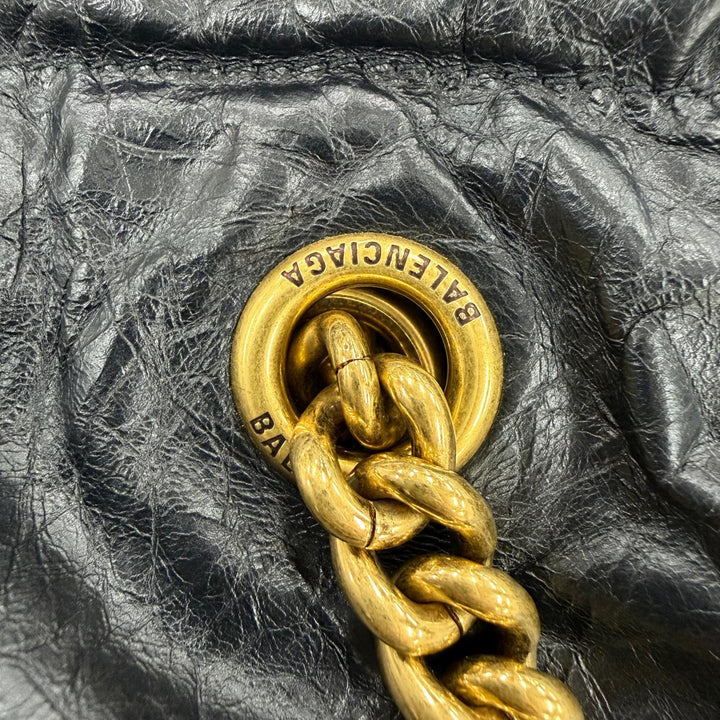 Excellent BALENCIAGA Tote Bag CRUSH 2WAY Chain Shoulder Bag black leather 742942