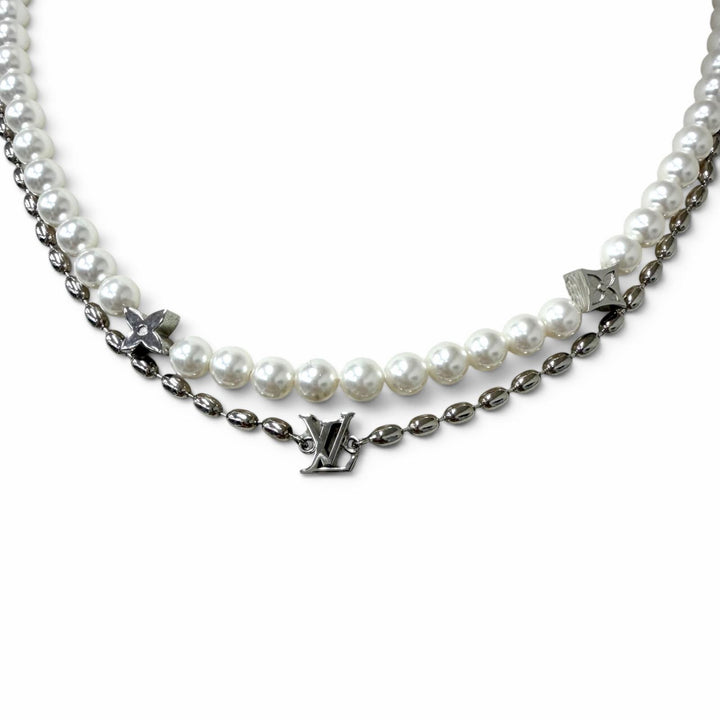 Great LOUIS VUITTON Necklace Pearl Fusion Silver mens M01781