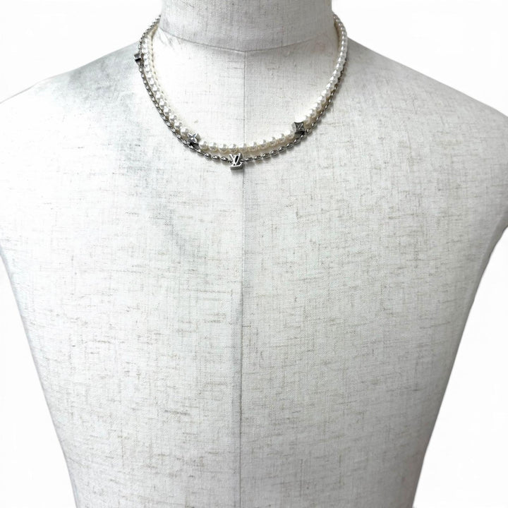 Great LOUIS VUITTON Necklace Pearl Fusion Silver mens M01781