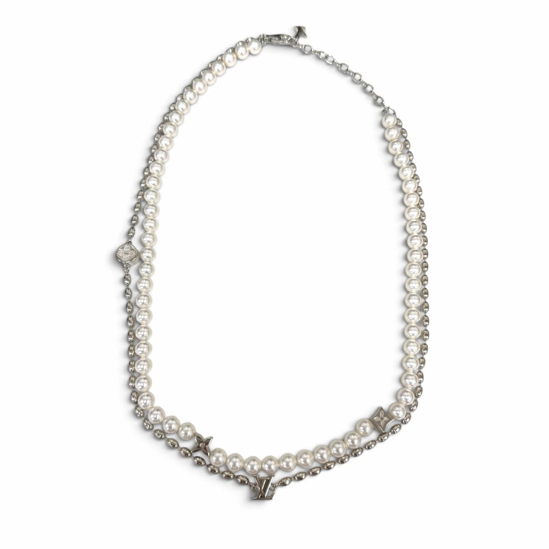 Great LOUIS VUITTON Necklace Pearl Fusion Silver mens M01781