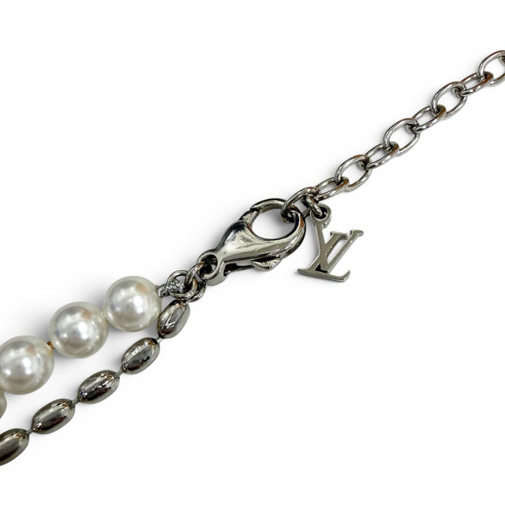 Great LOUIS VUITTON Necklace Pearl Fusion Silver mens M01781
