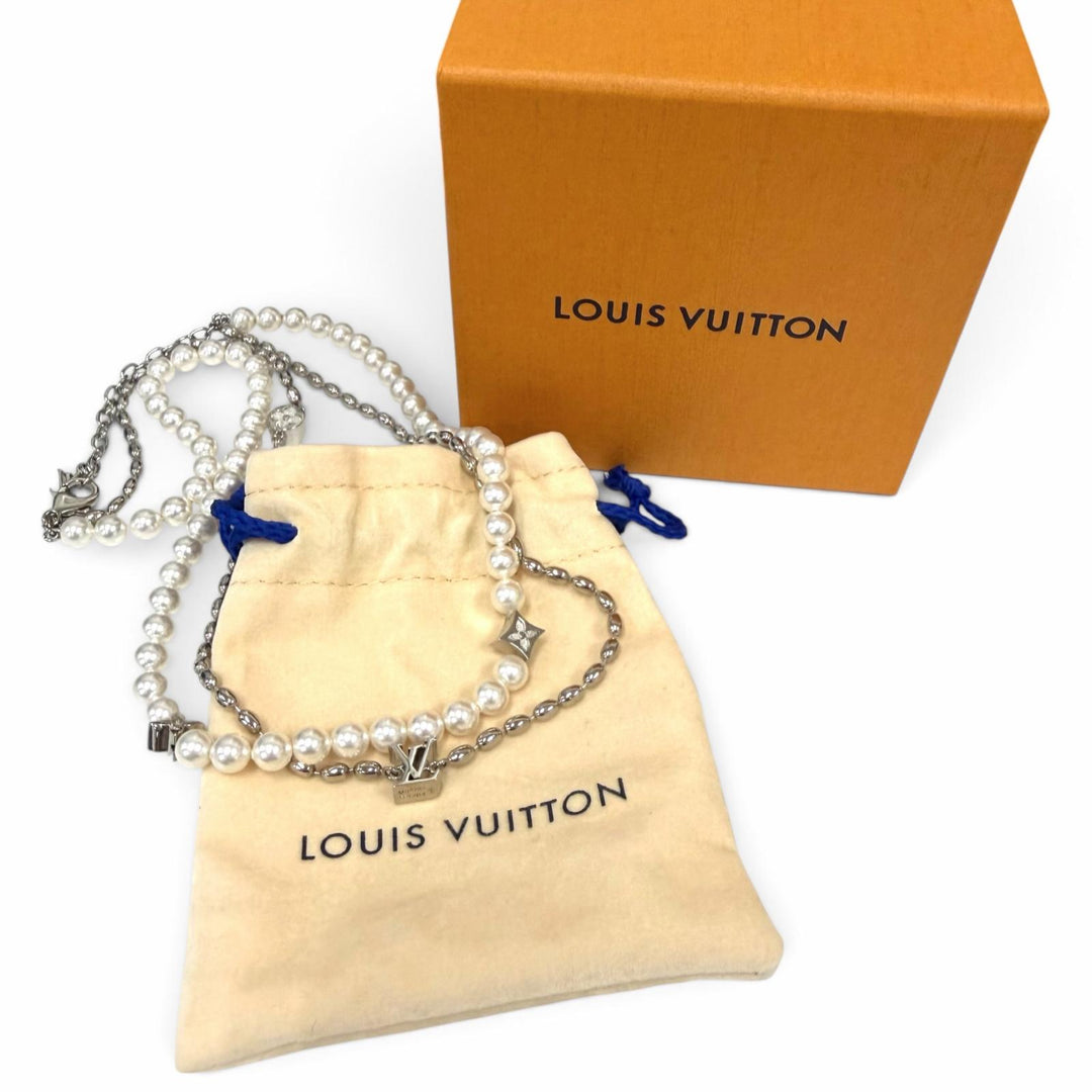 Great LOUIS VUITTON Necklace Pearl Fusion Silver mens M01781