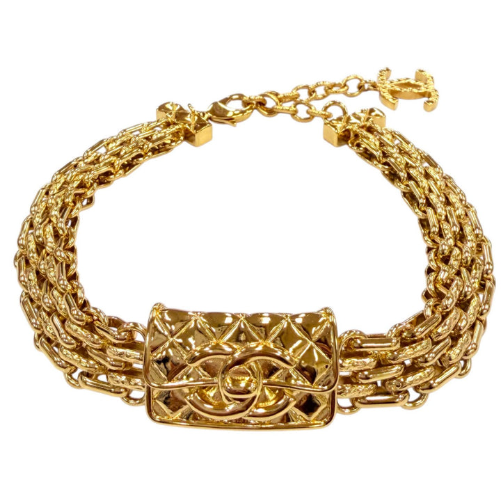 Excellent CHANEL Necklace COCO Mark Matelassé Bag Motif Choker gold B23K ABB839
