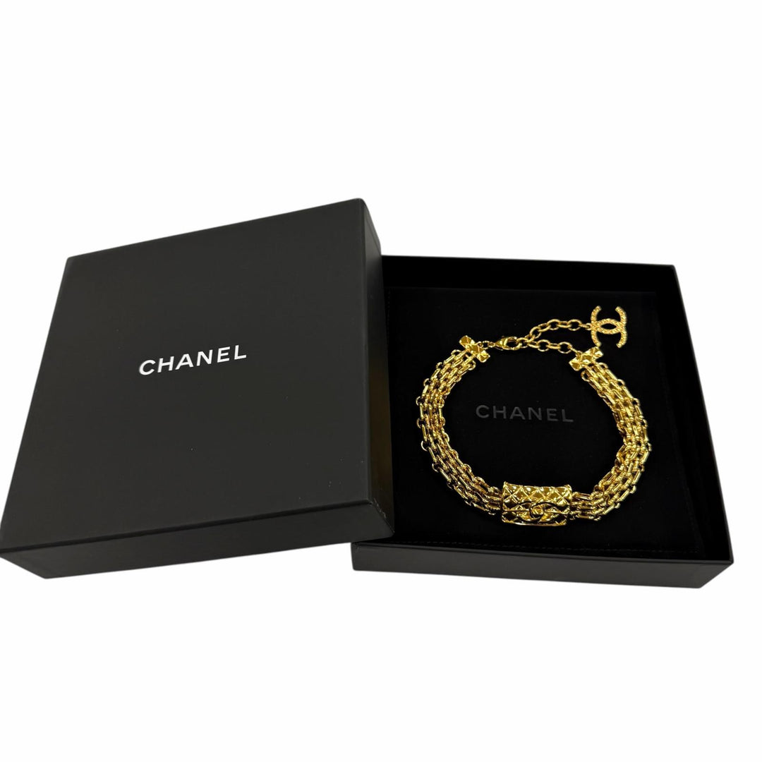 Excellent CHANEL Necklace COCO Mark Matelassé Bag Motif Choker gold B23K ABB839