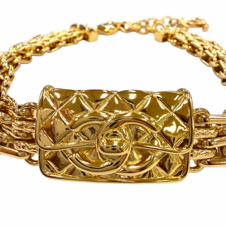 Excellent CHANEL Necklace COCO Mark Matelassé Bag Motif Choker gold B23K ABB839
