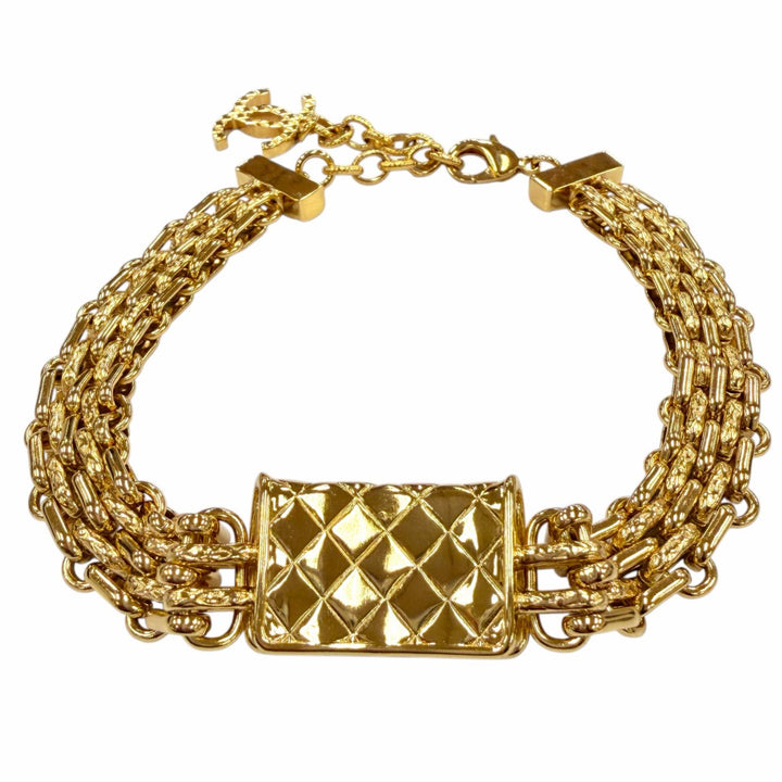 Excellent CHANEL Necklace COCO Mark Matelassé Bag Motif Choker gold B23K ABB839