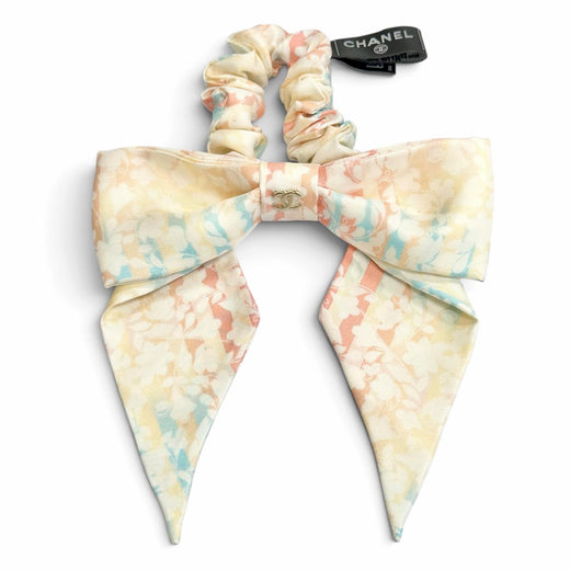 Pristine CHANEL COCOMark Ribbon Pattern Scrunchie Hair Accessory multicolor silk